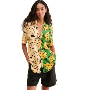 Farm Rio Mixed Bossa Banana Uni Shirt Button Up S Tropical Resort Vacation NWT